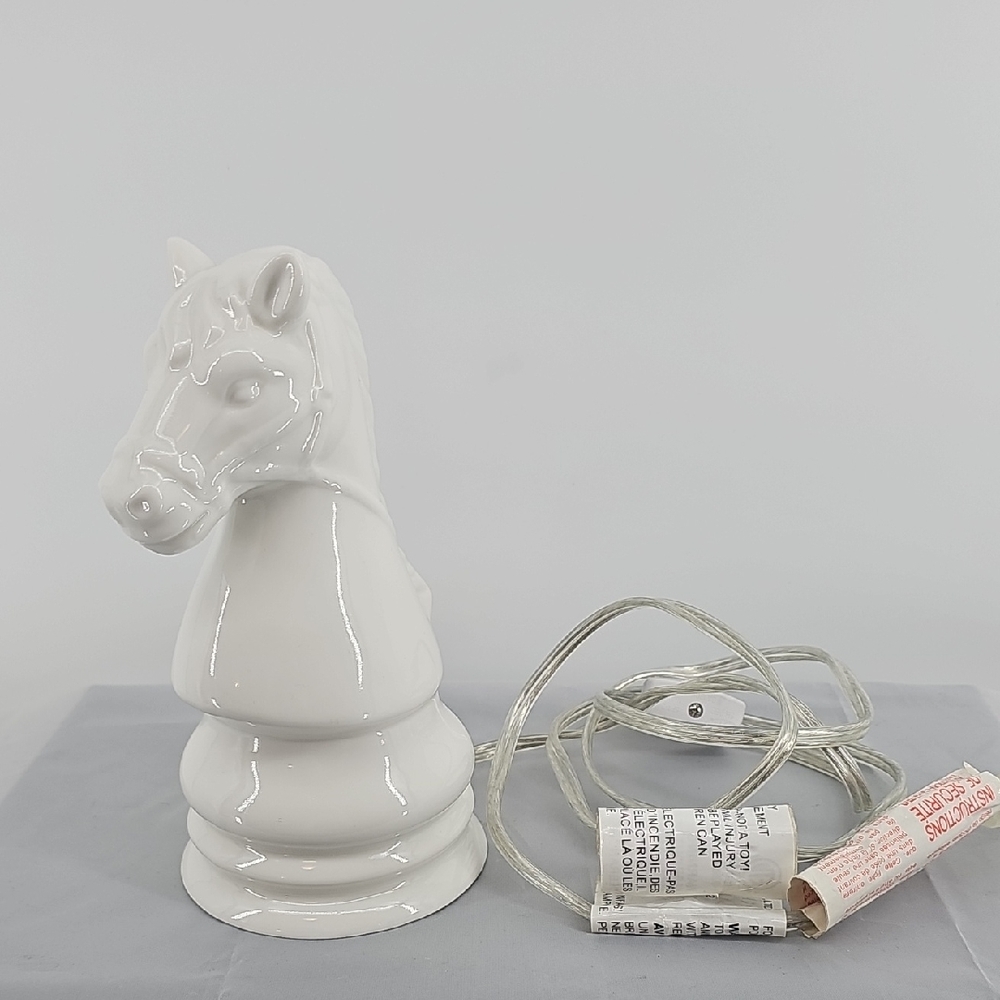 White Porcelain Knight Horse Plug In Lamp